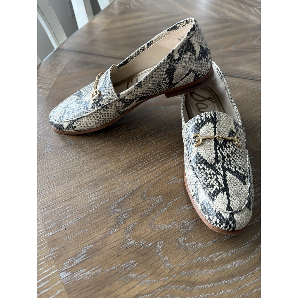 Sam Edelman Loraine Bit Loafer Snakeskin Embossed Leather‎ Flats Black White 7M - Picture 6 of 9